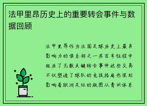 法甲里昂历史上的重要转会事件与数据回顾