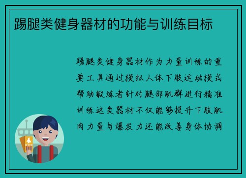 踢腿类健身器材的功能与训练目标